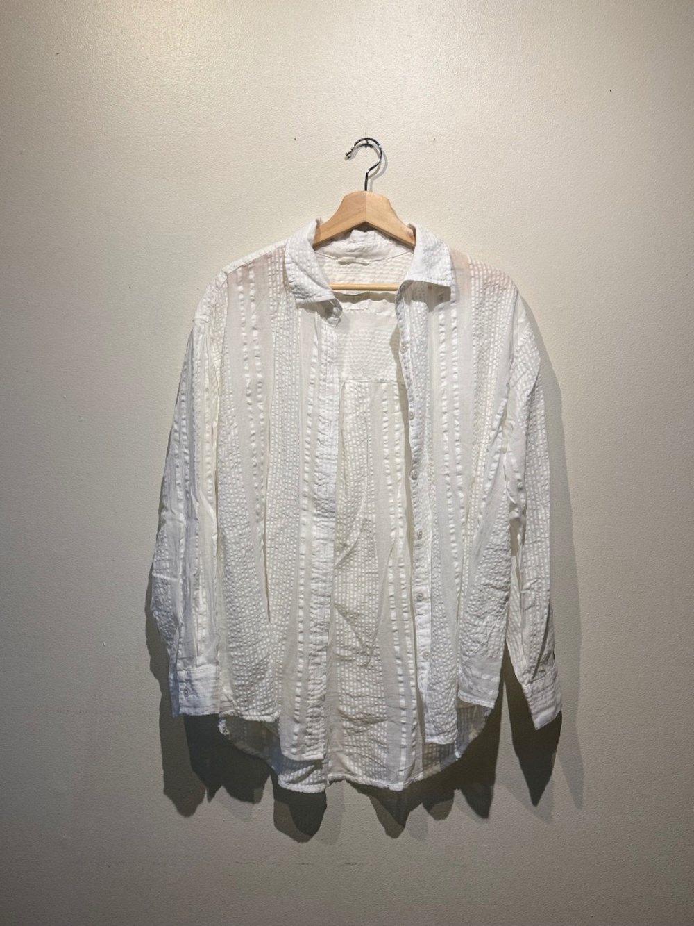 AERIE White Stripe Patterned Blouse